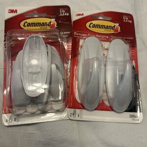 Command Hooks X 2- White 6 Hooks, 12 Strips 2 Sizes 3 & 5 Lb New Office Hang